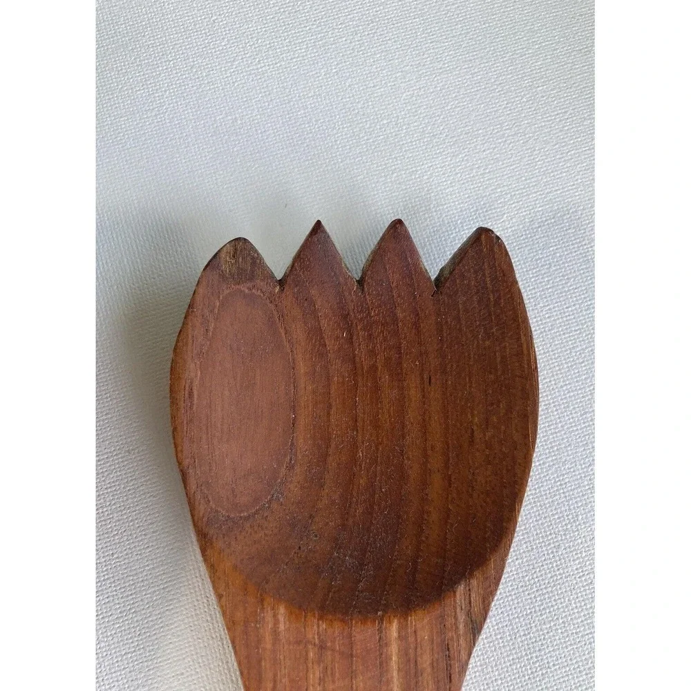 Vtg Teak Wood Salad Serving Set Spoon and Fork Salad Utensils MCM